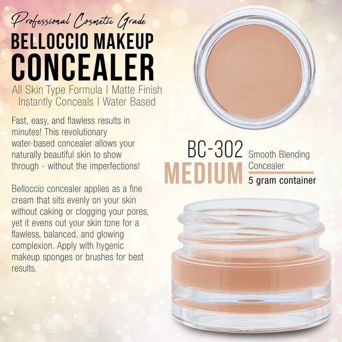 Belloccio High Definition Medium Shade Makeup Concealer 5 gram Jar - Conceal Imperfections, Hide Blemishes, Dark Under Eye Circles, Cosmetic Cream
