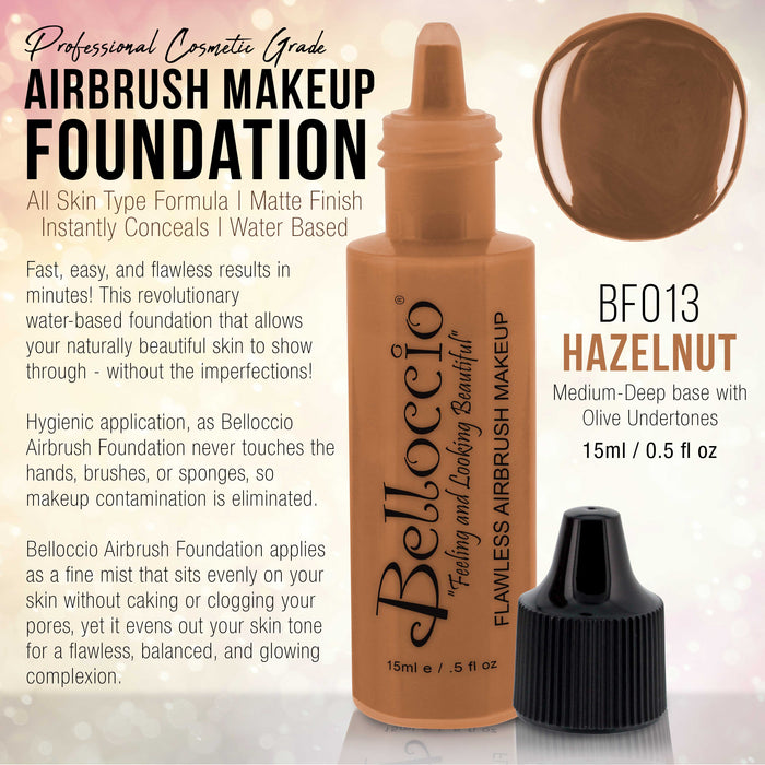 HAZELNUT Color Shade Belloccio Professional Airbrush Makeup Foundation, 1/2 oz.