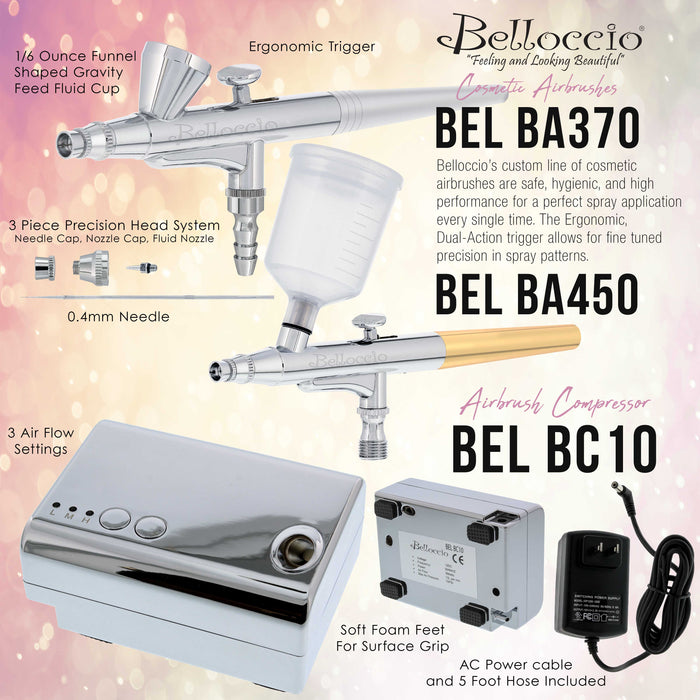 Belloccio Ultimate Airbrush Makeup & Spray Tanning System; Makeup & Tanning Airbrushes, Medium Shade Foundations, Blushes & Tanning Solution