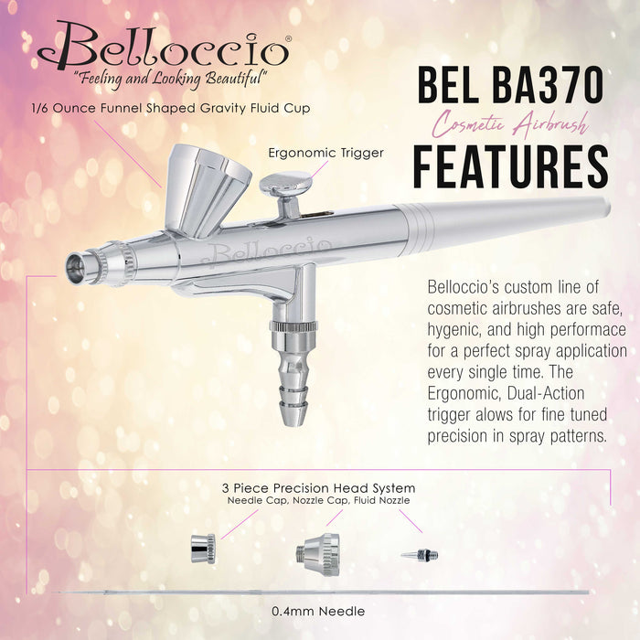 Belloccio Cosmetic Makeup Airbrush - Precision Single-Action Gravity Feed Airbrush; 0.4 mm Tip; Push Fit Hose Connection