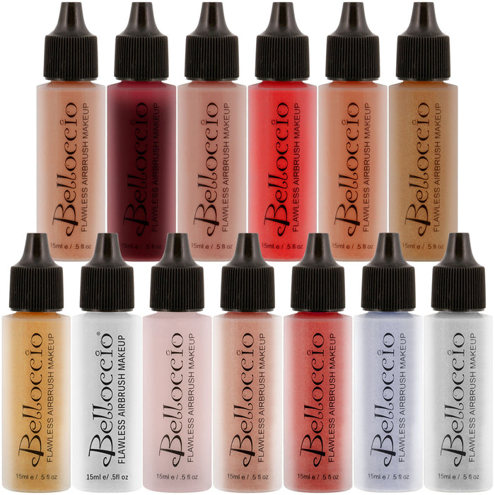 Master Set of All 13 Blush, Bronzer & Shimmer Color Shades of Belloccio's Professional Airbrush Makeup in 1/2 oz. Bottles