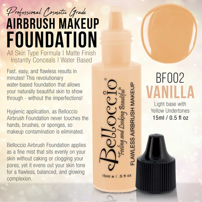 VANILLA Color Shade Belloccio Professional Airbrush Makeup Foundation, 1/2 oz.