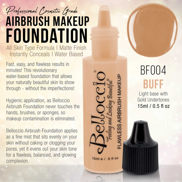 BUFF Color Shade Belloccio Professional Airbrush Makeup Foundation, 1/2 oz.