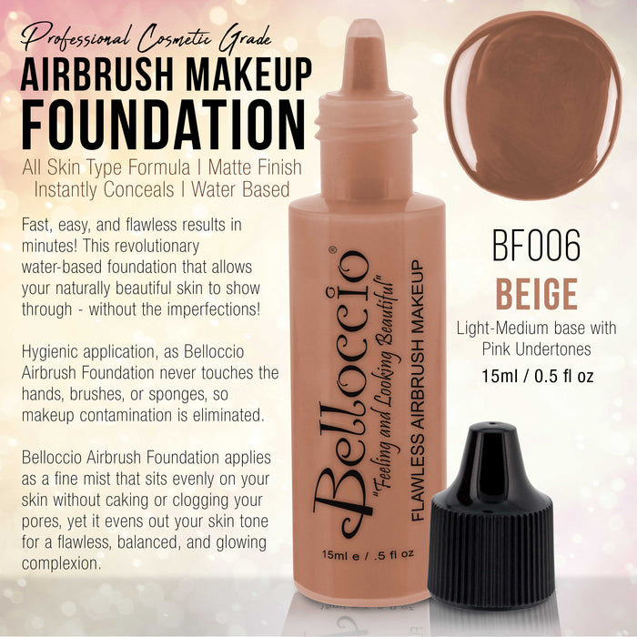 BEIGE Color Shade Belloccio Professional Airbrush Makeup Foundation, 1/2 oz.