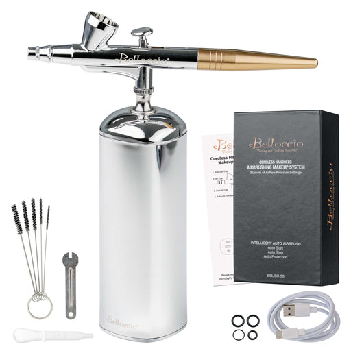 Belloccio Cordless Handheld Airbrush Cosmetic Makeup System Only - 15 to 30 PSI, Rechargeable Professional Airbrush Artist Set, How to Guide - Cake