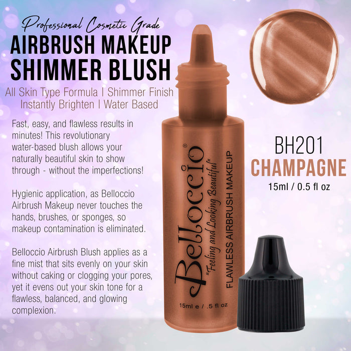 CHAMPAGNE Shimmer Shade Belloccio Professional Airbrush Makeup Shimmer Highlighter, Bronzer, 1/2 oz.