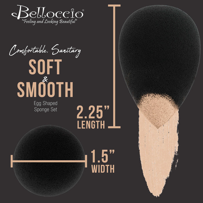 6 Belloccio Beauty Cosmetic Makeup Sponges - Egg Shaped Blender for Applying Foundations, Concealers, Blushes, Creams & Powders - Blend & Contour Face