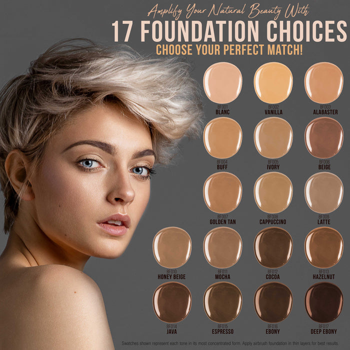 Master Set Of All 17 Foundation Shades of Belloccio's Professional Cosmetic Airbrush Makeup, 1/2 oz. Bottles plus a 2 oz. Moisturizing Primer