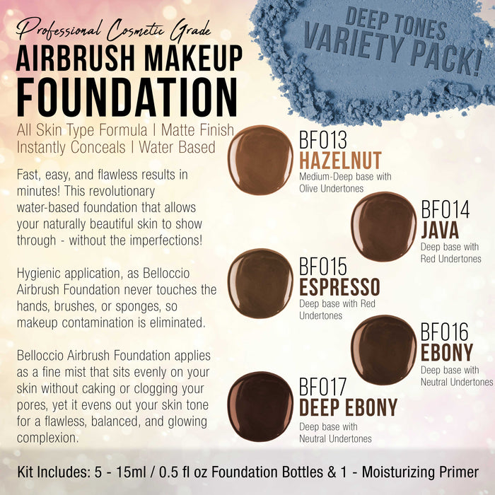 DARK Color Shade Foundation Set of Belloccio's Professional Cosmetic Airbrush Makeup in 1/2 oz Bottles