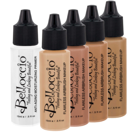 MEDIUM Color Shade Foundation Set of Belloccio's Professional Cosmetic Airbrush Makeup in 1/2 oz Bottles