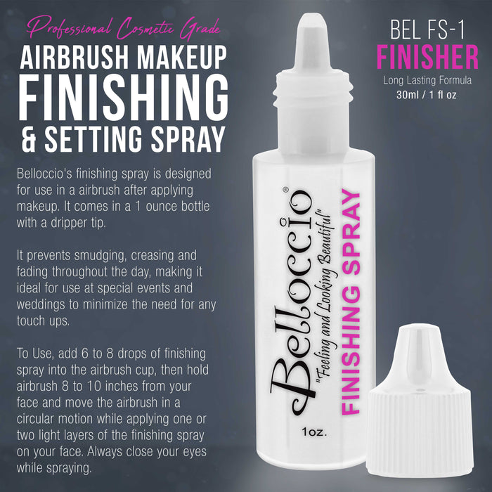 Belloccio Airbrush Makeup Finishing Spray & Setting Mist, 1 oz. Bottle - Long Lasting, Prevents Smudging and Fading