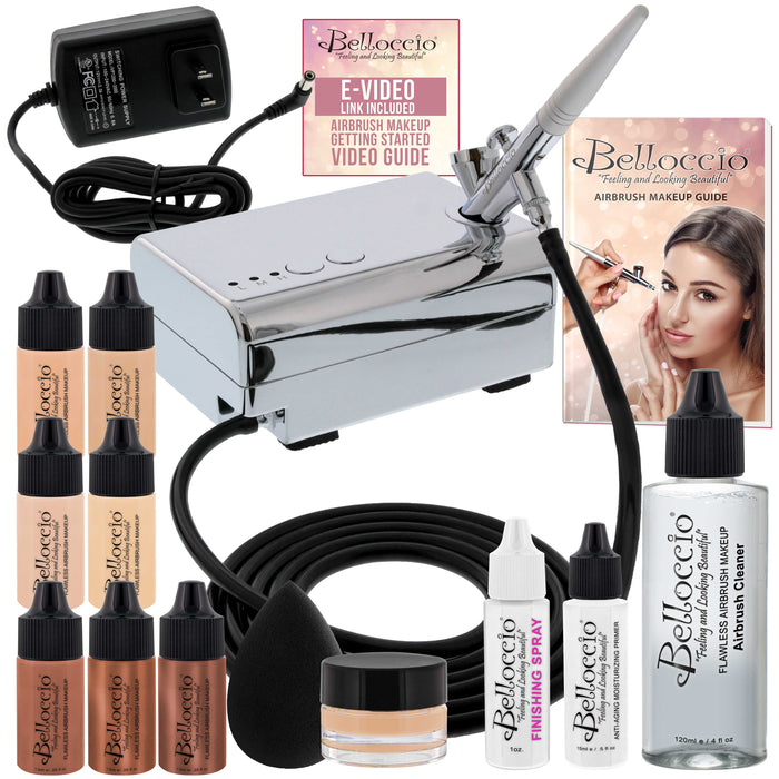 Belloccio Professional Beauty Airbrush Cosmetic Makeup System with 4 Fair Shades of Foundation in 1/4 oz Bottles