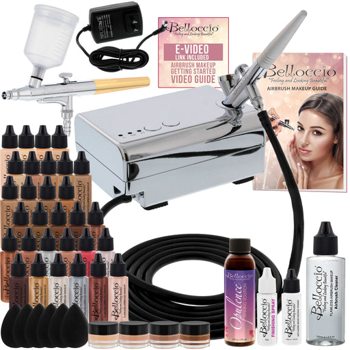 Complete Belloccio Pro Airbrush Cosmetic Makeup System with Both Makeup and Tanning Airbrushes; Includes Full Makeup and Tanning Kits