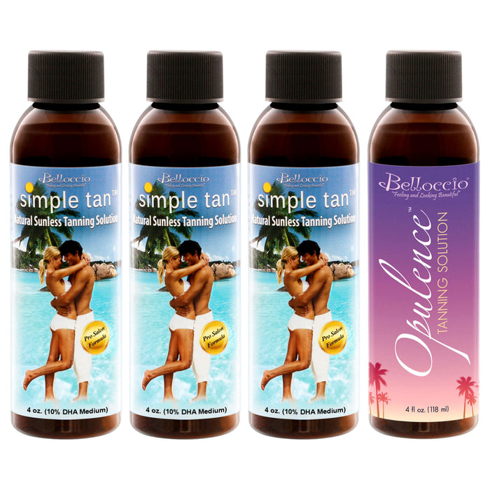 Belloccio Master T95 High Performance Sunless Turbine Spray Tanning System; 4 Solution Variety Pack with Opulence & 8, 10, 12% DHA Simple Tan