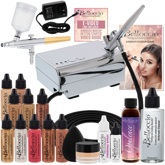 Belloccio Ultimate Airbrush Makeup & Spray Tanning System; Makeup & Tanning Airbrushes, Medium Shade Foundations, Blushes & Tanning Solution