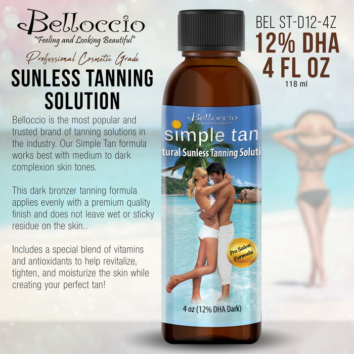 4 Ounce Bottle of Belloccio Simple Tan Professional Salon Sunless Tanning Solution with 12% DHA and Dark Bronzer Color Guide