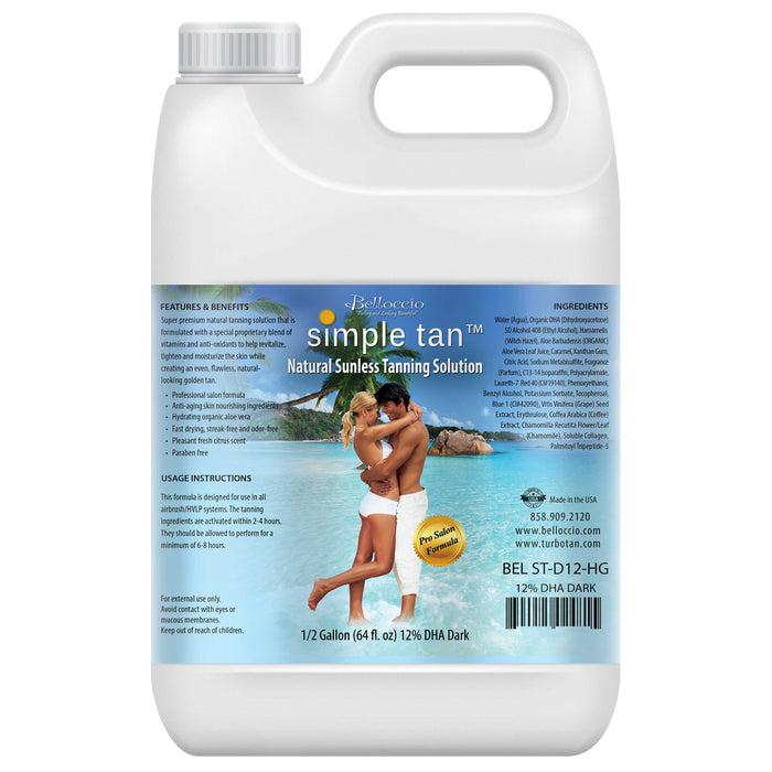 1/2 Gallon of Belloccio Simple Tan Professional Salon Sunless Tanning Solution with 12% DHA and Dark Bronzer Color Guide