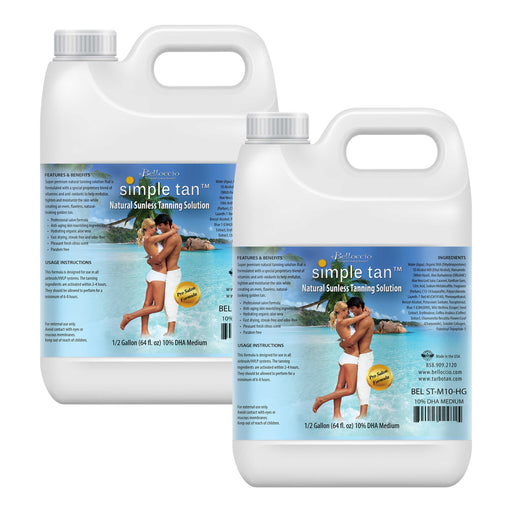 1 Gallon (2 Half Gallons) of Belloccio Simple Tan Professional Salon Sunless Tanning Solution with 10% DHA and Medium Bronzer Color Guide