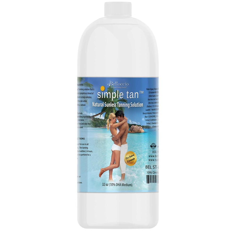 1 Quart of Belloccio Simple Tan Professional Salon Sunless Tanning Solution with 10% DHA and Medium Bronzer Color Guide