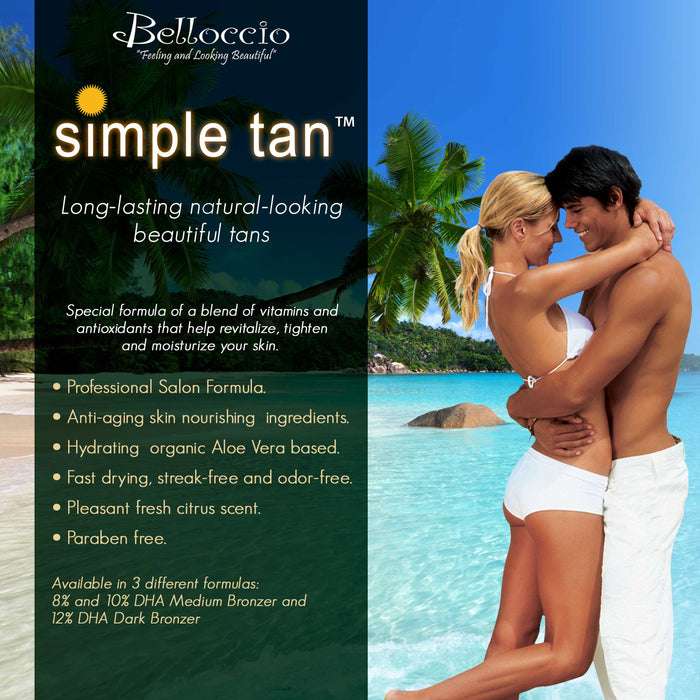 1 Quart of Belloccio Simple Tan Professional Salon Sunless Tanning Solution with 8% DHA and Medium Bronzer Color Guide