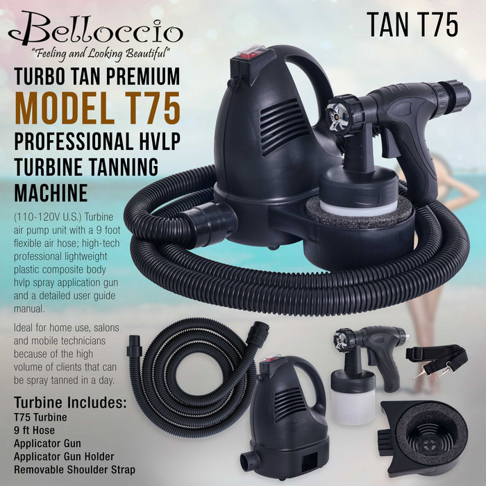 Belloccio Premium T75 Sunless HVLP Turbine Spray Tanning System with Simple Tan 4 Solution Variety Pack and Video