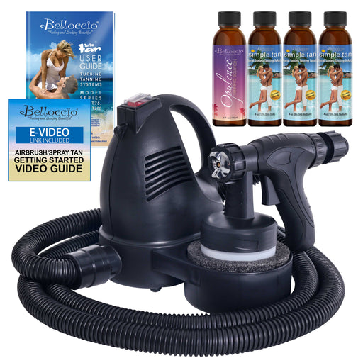 Belloccio Premium T75 Sunless HVLP Turbine Spray Tanning System with Simple Tan 4 Solution Variety Pack and Video