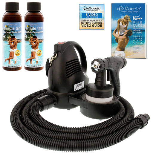 Belloccio Premium T75 Sunless Turbine Spray Tanning System with 4 oz. Simple Tan 8% DHA Medium & 12% DHA Dark Tanning Solutions & Video