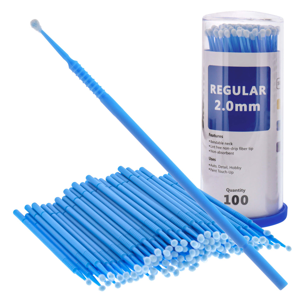 TCP Global Eyelash Extension Micro Brushes, 100 Medium 2.0 mm Tip Size Blue Disposable Brush Applicators - Apply Makeup, Paint Touch Up
