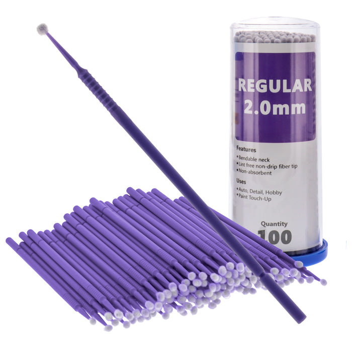 TCP Global Eyelash Extension Micro Brushes, 100 Medium 2.0 mm Tip Size Purple Disposable Brush Applicators - Apply Makeup, Paint Touch Up