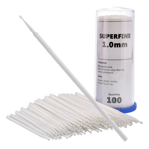 TCP Global Paint Touch Up Micro Brushes, 100 Superfine 1.0 mm Tip Size White Brush Applicators - Auto Body Shop, Auto Car Detailing, Hobby