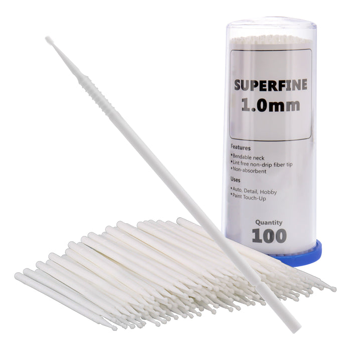 TCP Global Paint Touch Up Micro Brushes, 100 Superfine 1.0 mm Tip Size White Brush Applicators - Auto Body Shop, Auto Car Detailing, Hobby