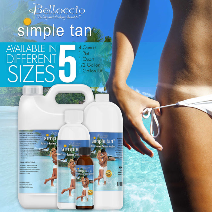 1/2 Gallon of Belloccio Simple Tan Professional Salon Sunless Tanning Solution with 8% DHA and Medium Bronzer Color Guide